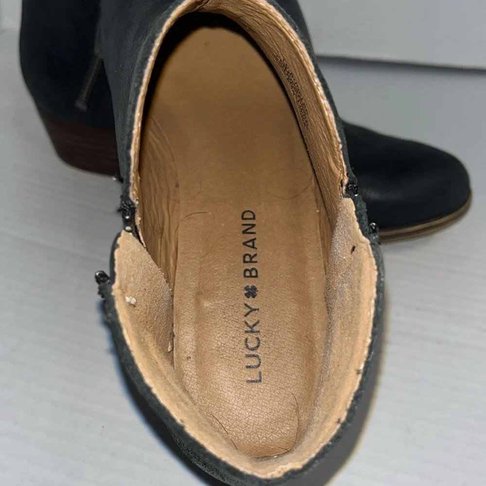Lucky Brand-8-Black-Burklee-leather, Booties, stacked Heel, ankle boots.